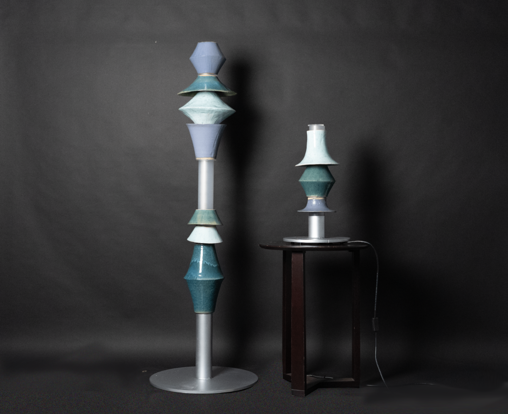 thi modular ceramic lighting — floor and table lamps with stacked glazed forms